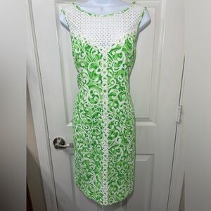 Jessica Howard White and Green Bateau Neck Sundress-Size 10